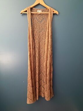Ariat Women’s Open Front Knit Sleeveless Long Duster Vest Boho Brown Small